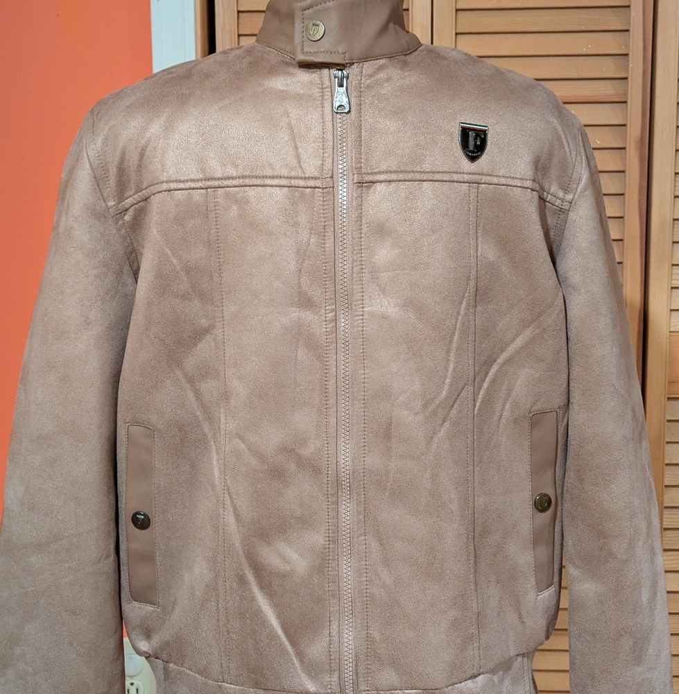 F Collection Mens Italian Made Vegan Suede Leather Bomber Jacket- Medium